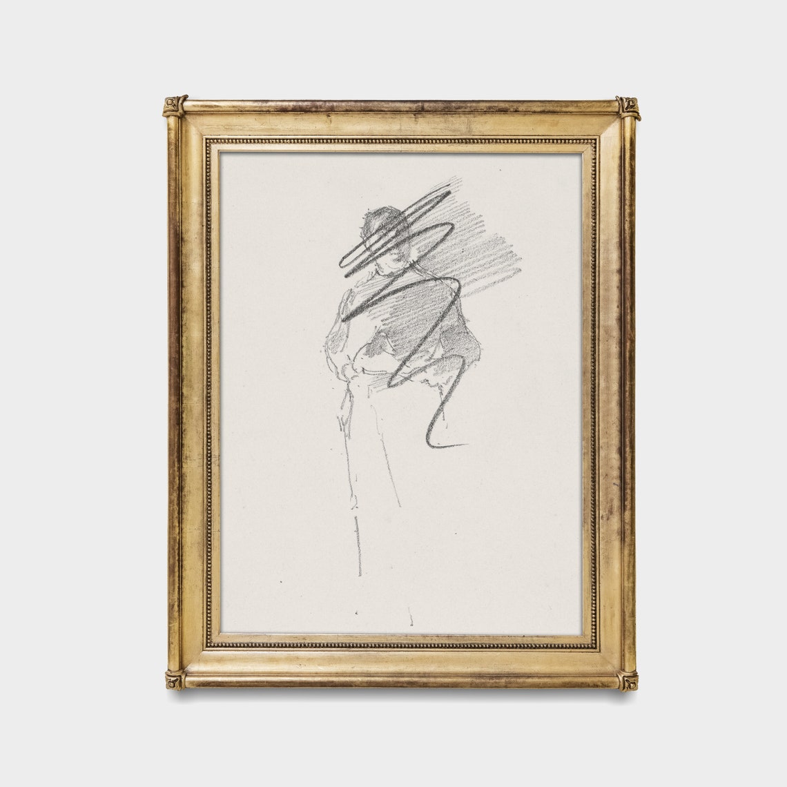 Standing Figure Sketch With Loose Expressive Lines Vintage Poster - Image 3