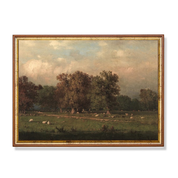 Printed And Shipped Vintage Landscape Painting Antique Country Landscape Moody Rustic Fine Print Farmhouse Decor Physical Prints