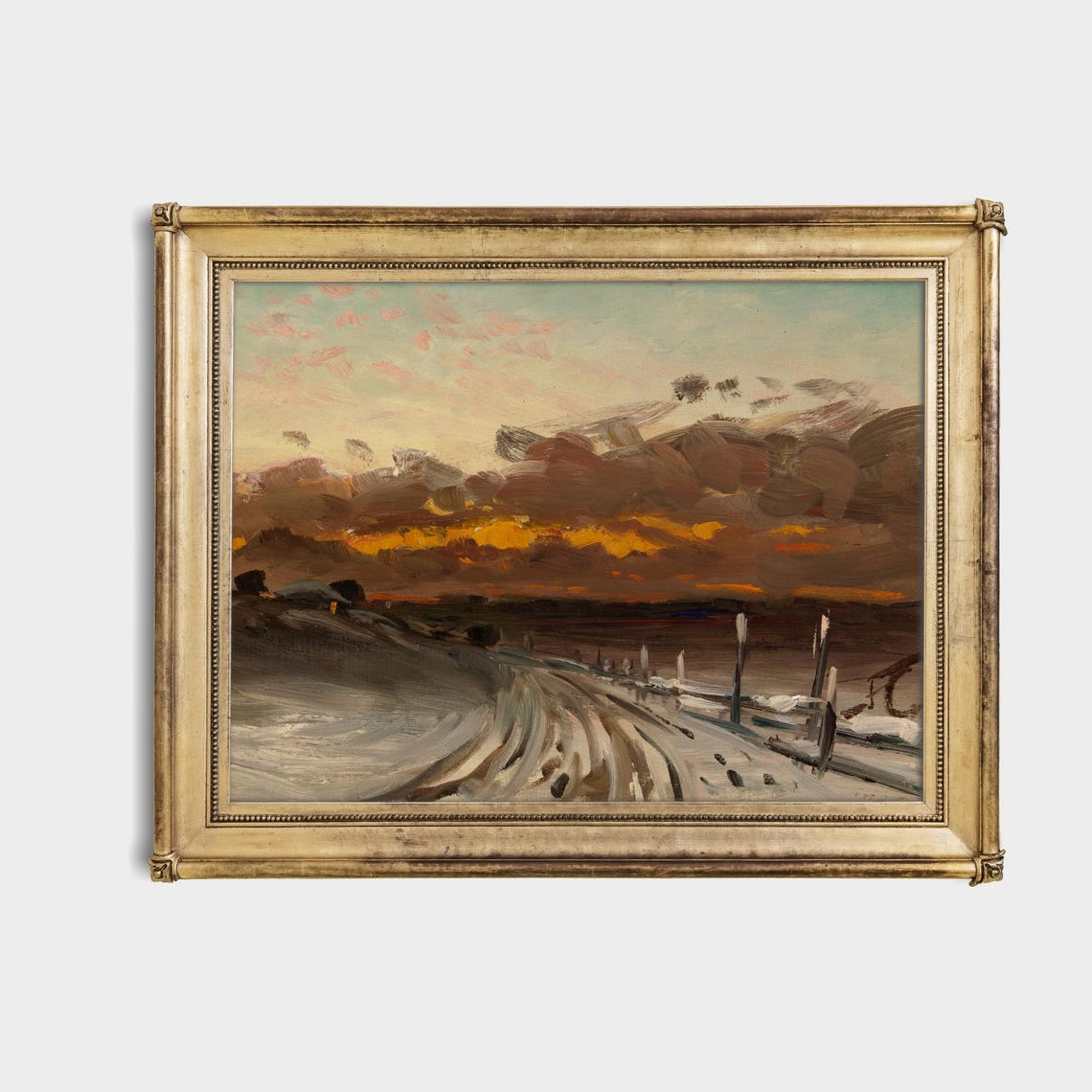 Fiery Winter Sunset Over Snowy Road Dramatic Landscape Poster - Image 4