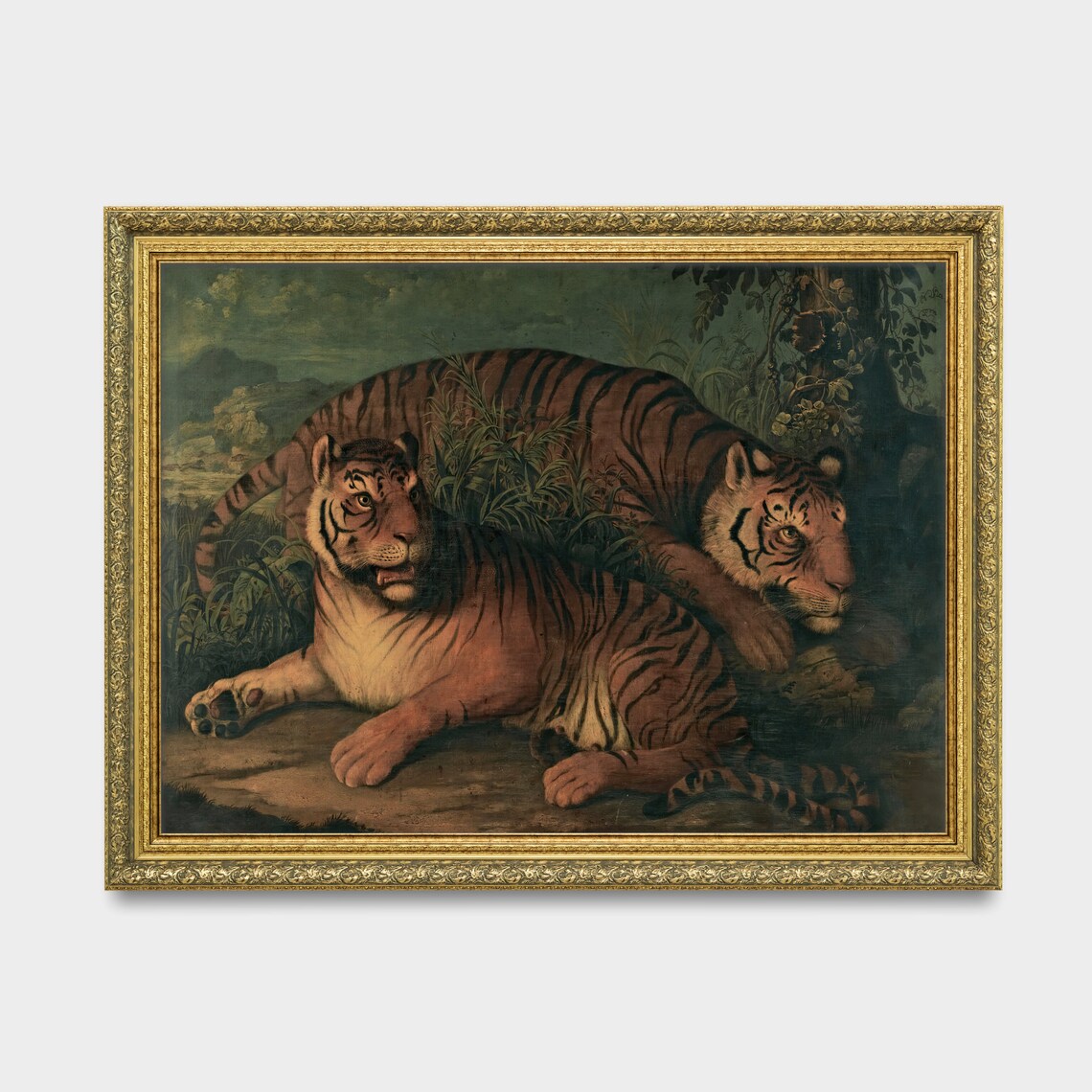 Two Royal Tigers Resting in the Jungle Antique Wildlife Poster - Image 3