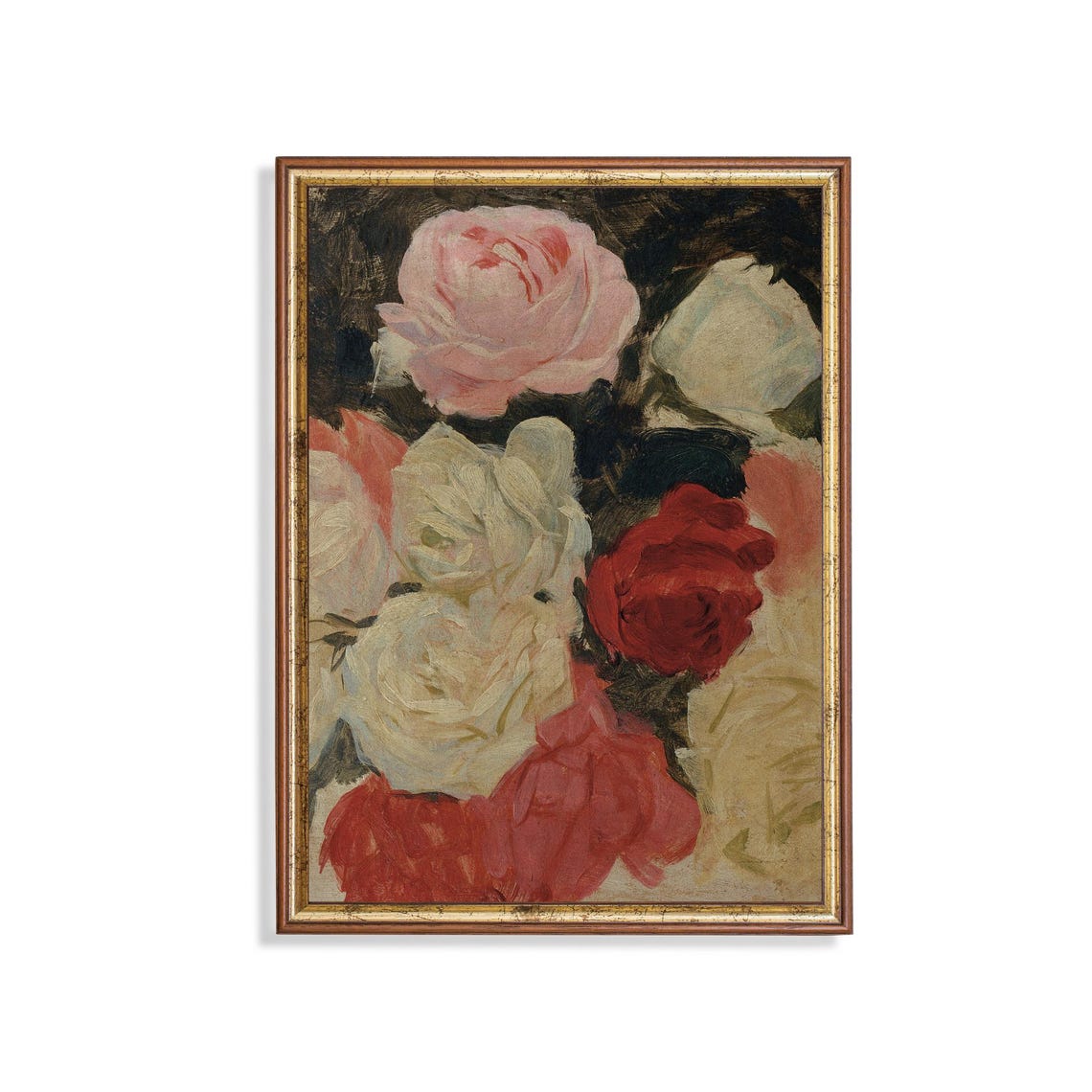 Impressionist Bouquet of Pink White and Red Roses Floral Poster