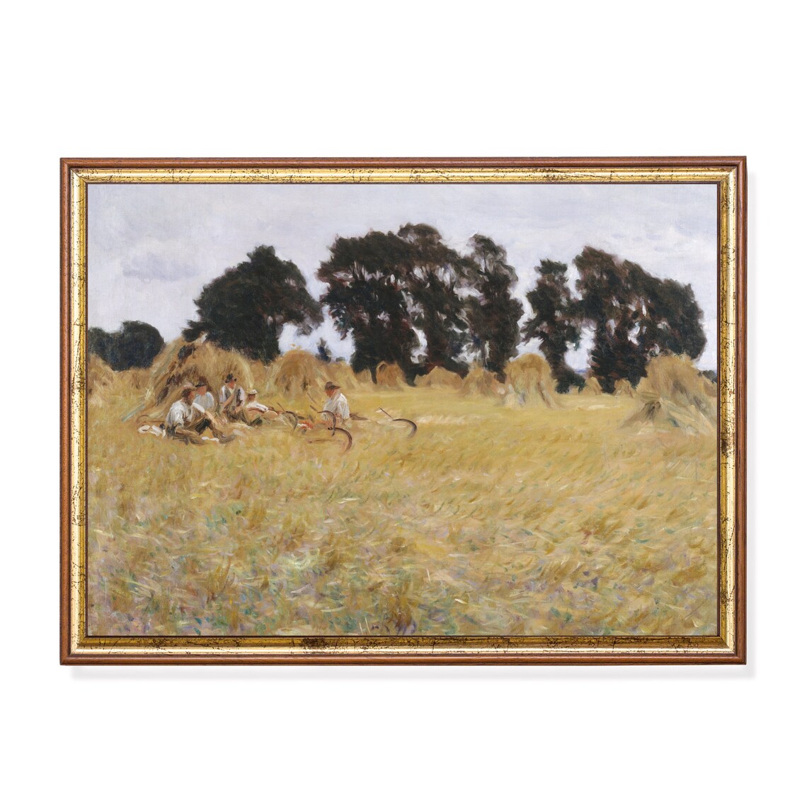 Wheat Harvest Rest Golden Field with Haystacks Vintage Poster