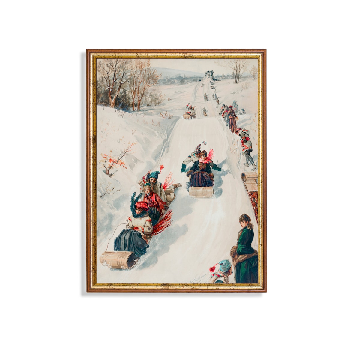 Vintage Playing In Ice, Christmas Art Print