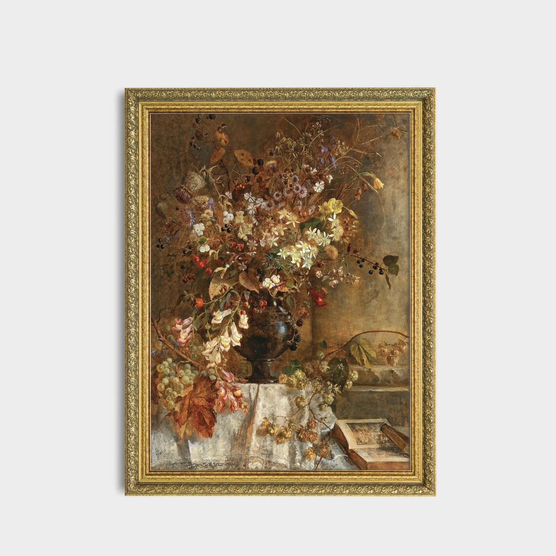 Vintage Wildflower Bouquet Still Life With Open Book Art Poster - Image 2