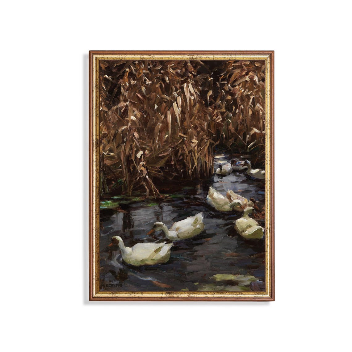 Alexander Koester White Ducks among Autumn Reeds Vintage Poster