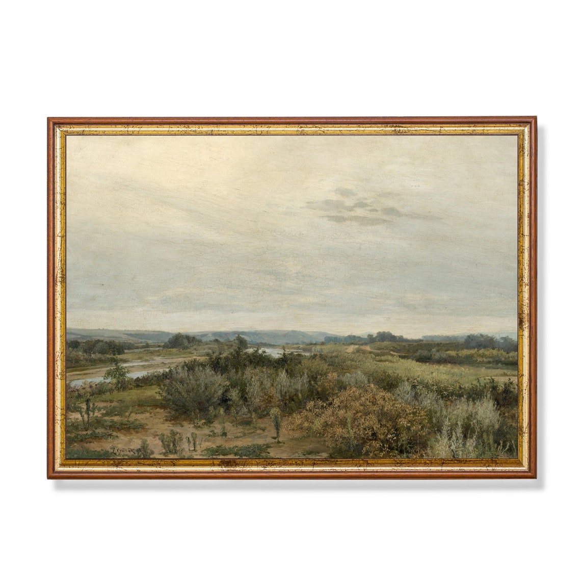 Pastoral River Valley Vintage Countryside Landscape Signed Oil Poster