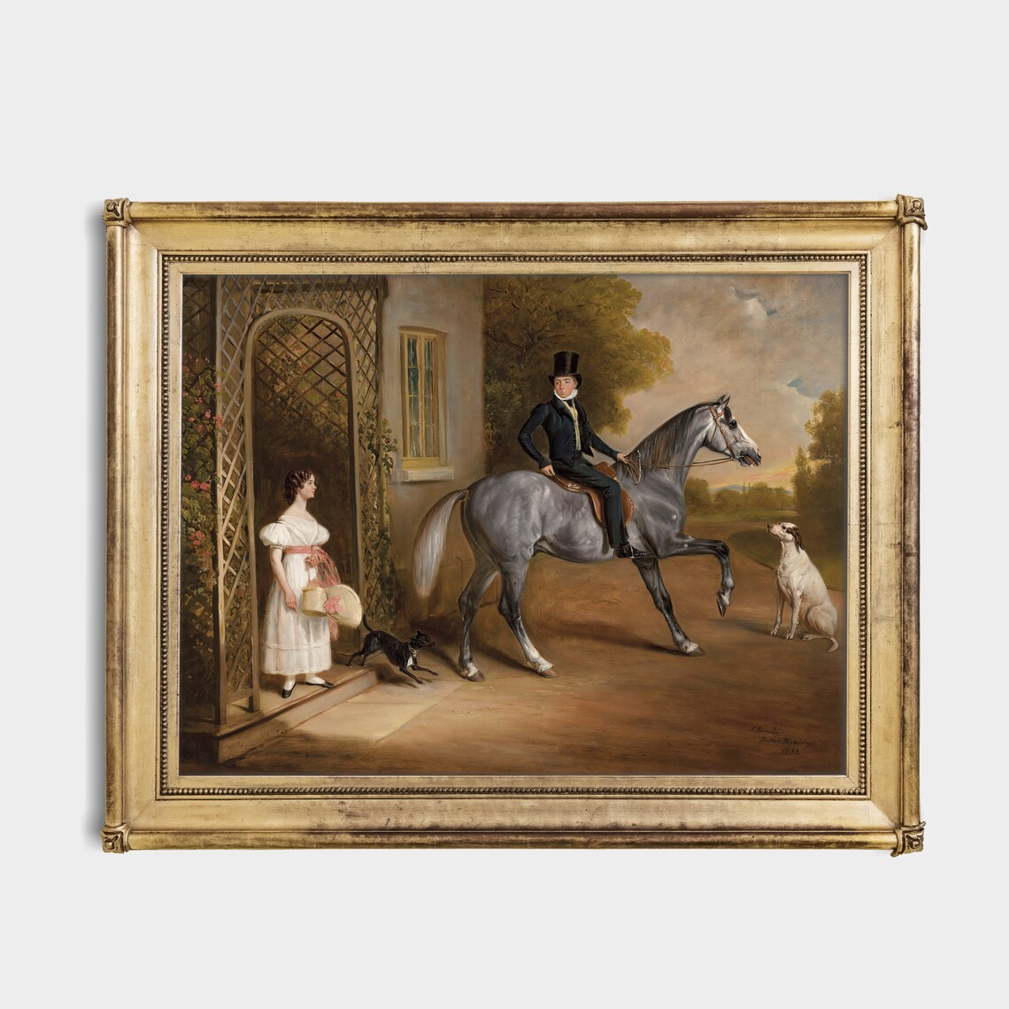 Rider On Grey Horse At Country House Vintage Sporting Art Poster - Image 2