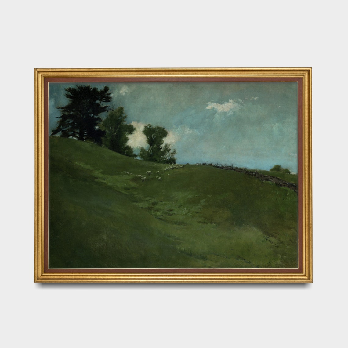Moody Green Hillside Landscape Tonalist Country Painting Print - Image 5