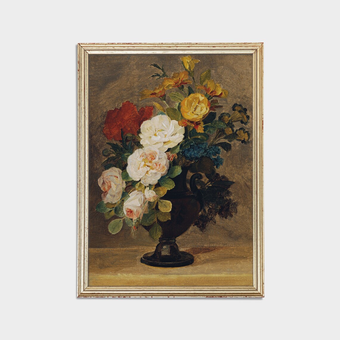 Roses and Wildflowers in a Dark Urn Vintage Still Life Poster - Image 2