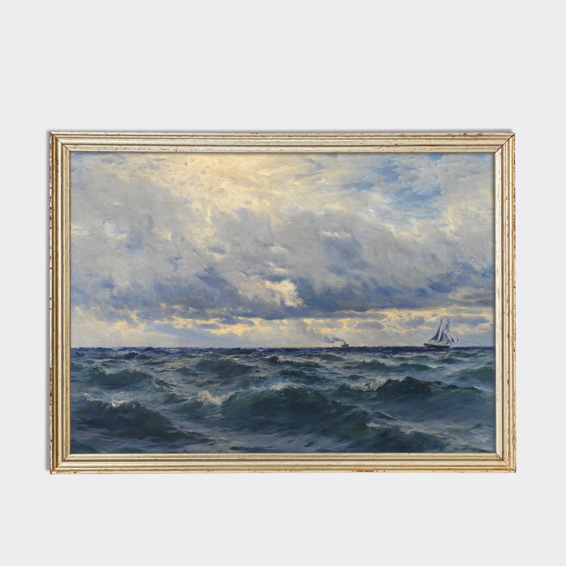 Vintage Seascape Painting Antique Ocean Beach Moody Rustic Print Coastal Decor Wall Art Fine Print - Image 2