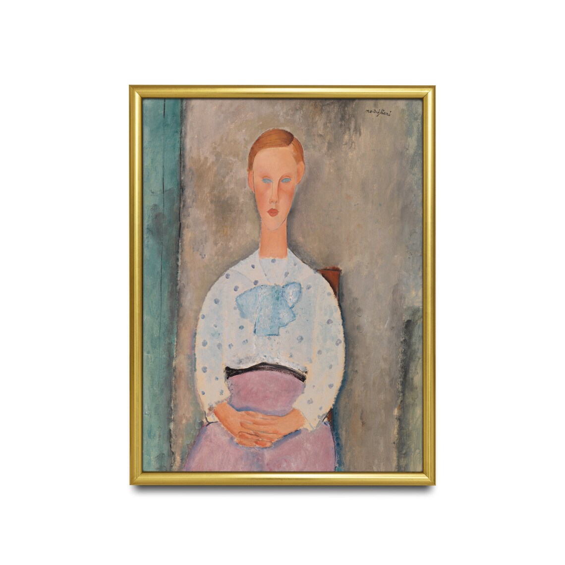 Seated Girl In Polka-Dot Blouse Modigliani Style Portrait Poster - Image 4