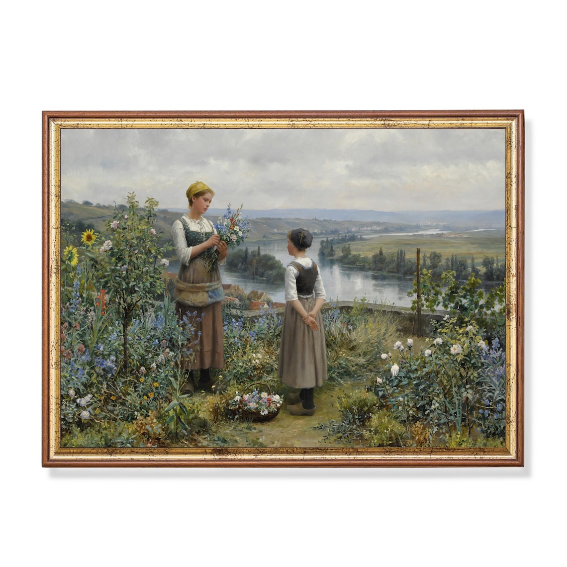 Printed And Shipped Women Picking Flowers Vintage Portrait Painting Moody Rustic Oil Painting Victorian Female Art Physical Prints