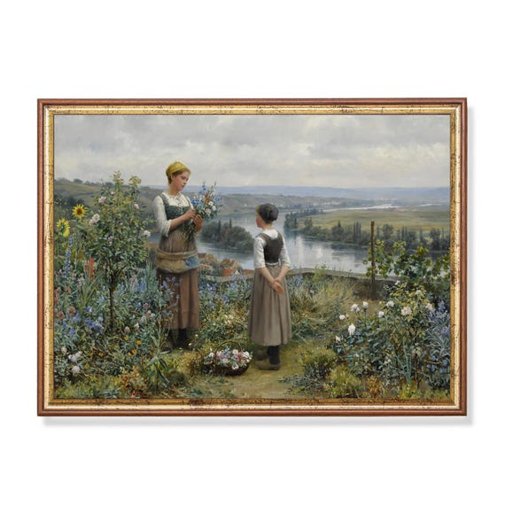 Printed And Shipped Women Picking Flowers Vintage Portrait Painting Moody Rustic Oil Painting Victorian Female Art Physical Prints