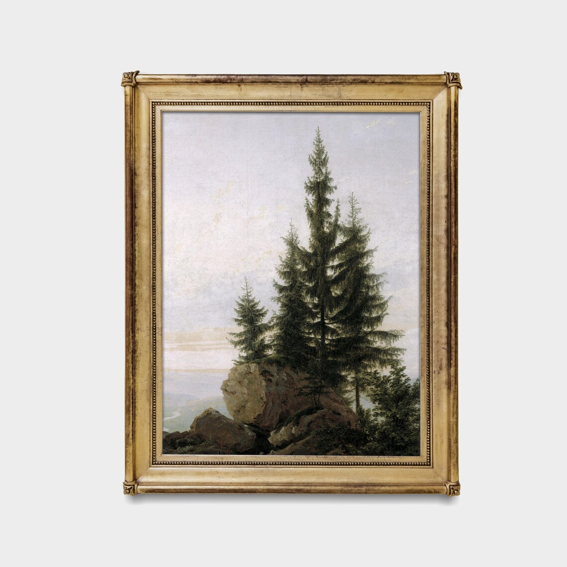 Tall Fir Trees on a Rocky Mountain Overlook Vintage Painting Poster - Image 4