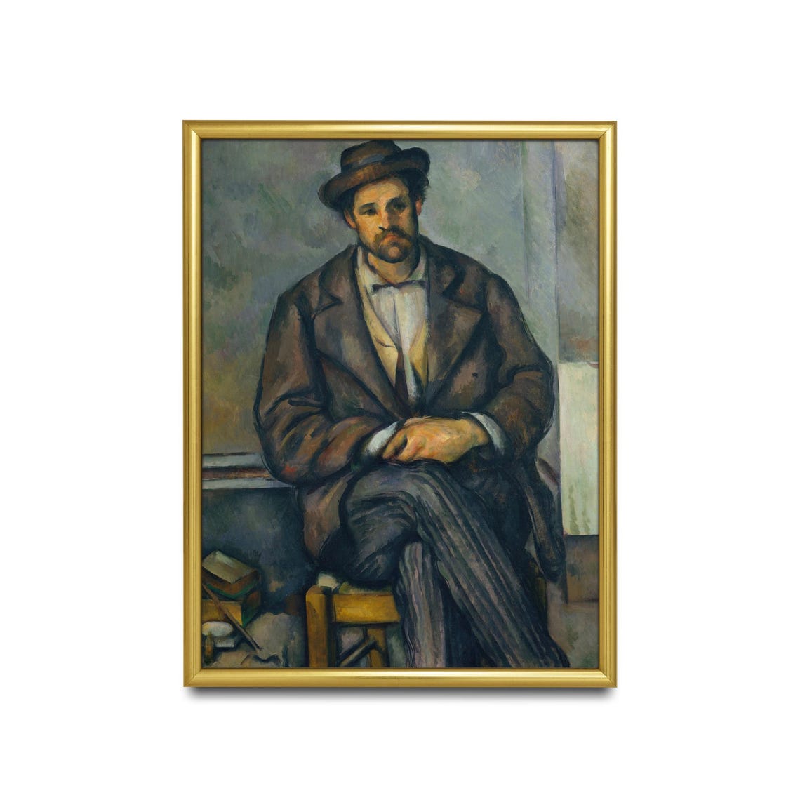 Seated Man in a Hat with Folded Hands Post-Impressionist Poster - Image 2