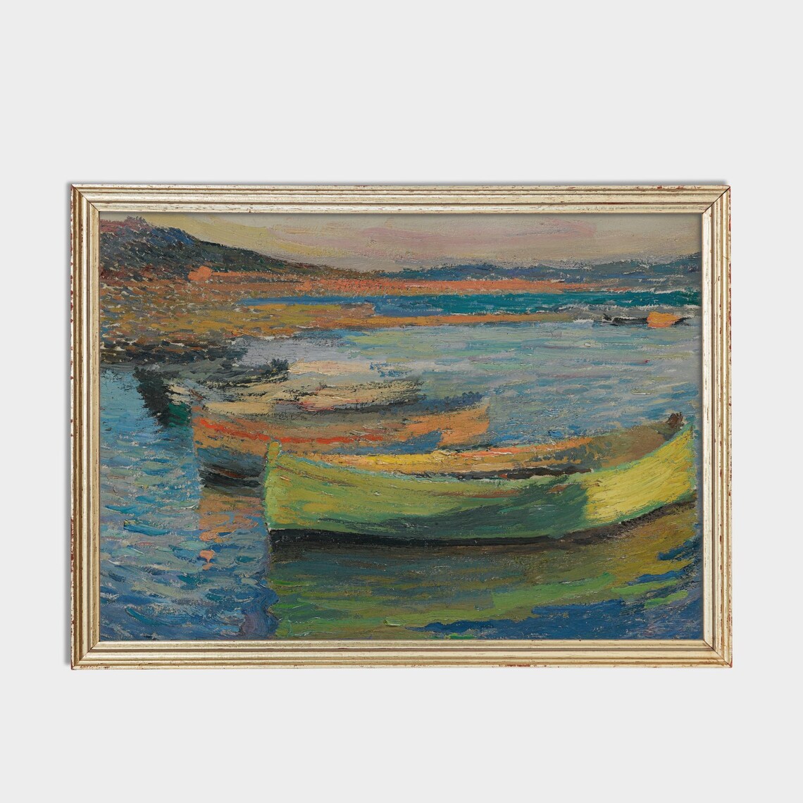 Colorful Fishing Boats Harbor Impressionist Nautical Art Poster - Image 2