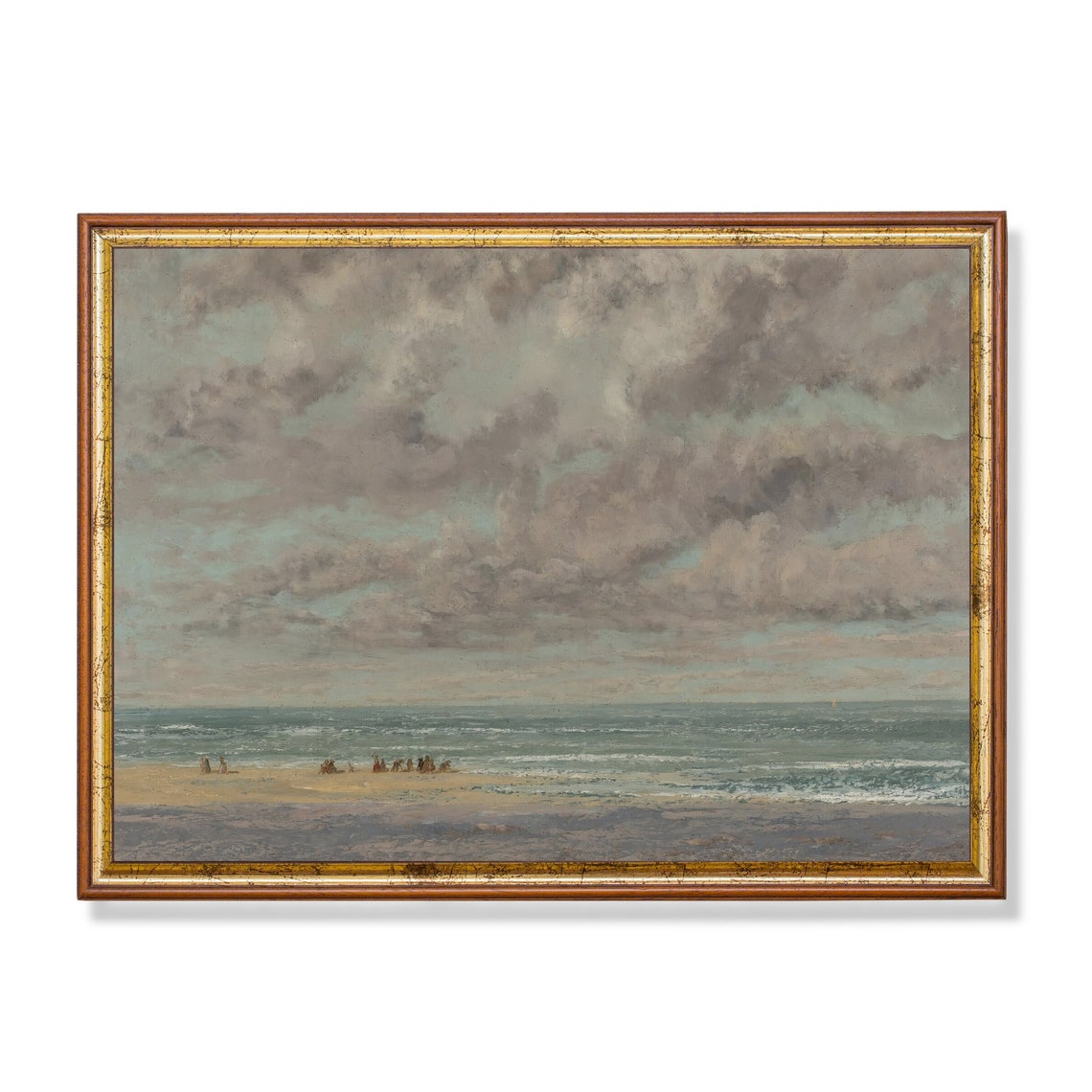 Vast Beach Under Dramatic Clouds Tiny Figures Vintage Seascape Poster