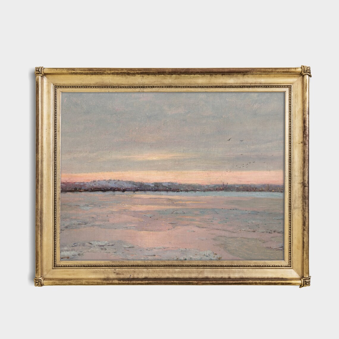 Frozen River at a Pink Sunset Vintage Winter Landscape Art Poster - Image 2