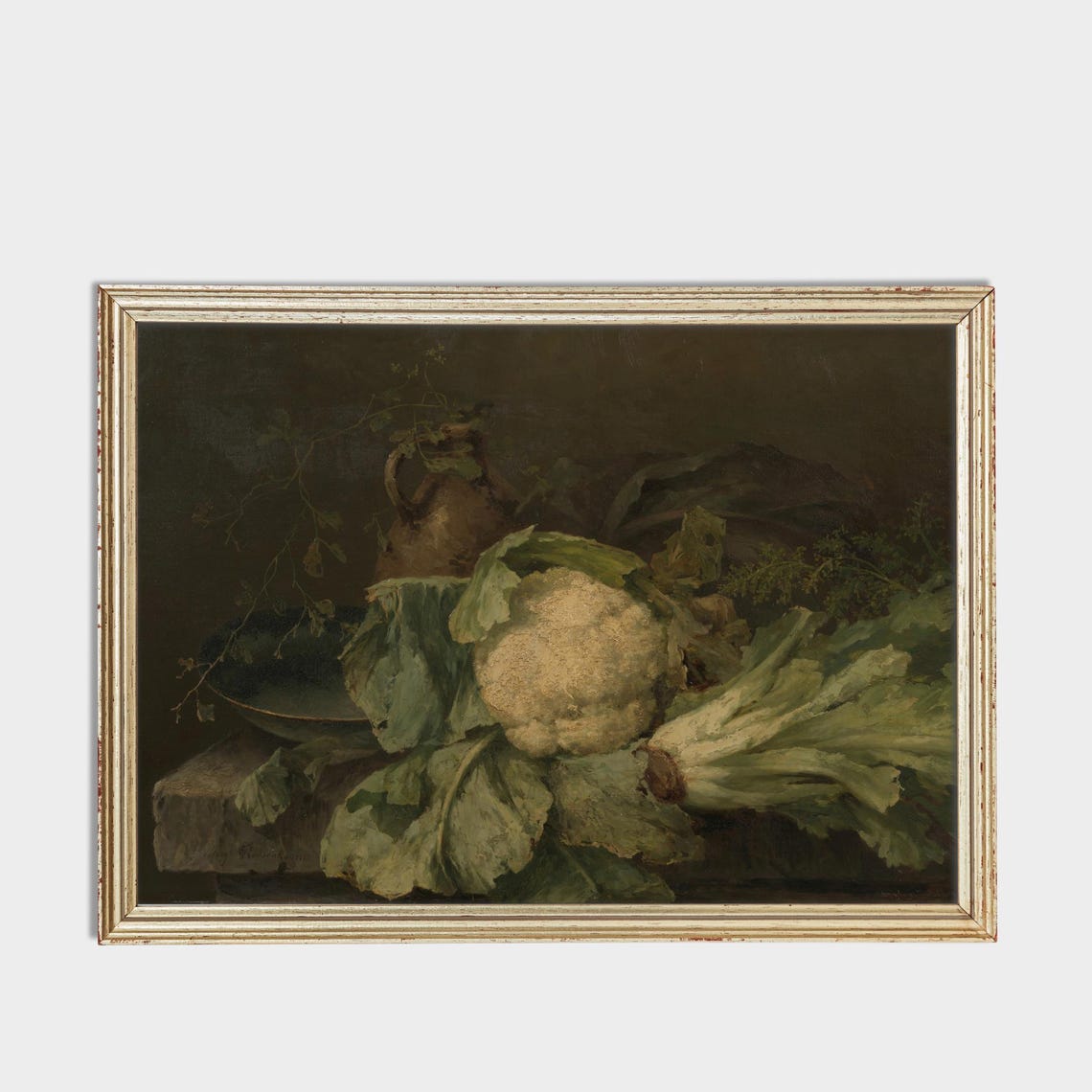 Cauliflower and Endive Still Life in Dark Moody Tones Poster - Image 3