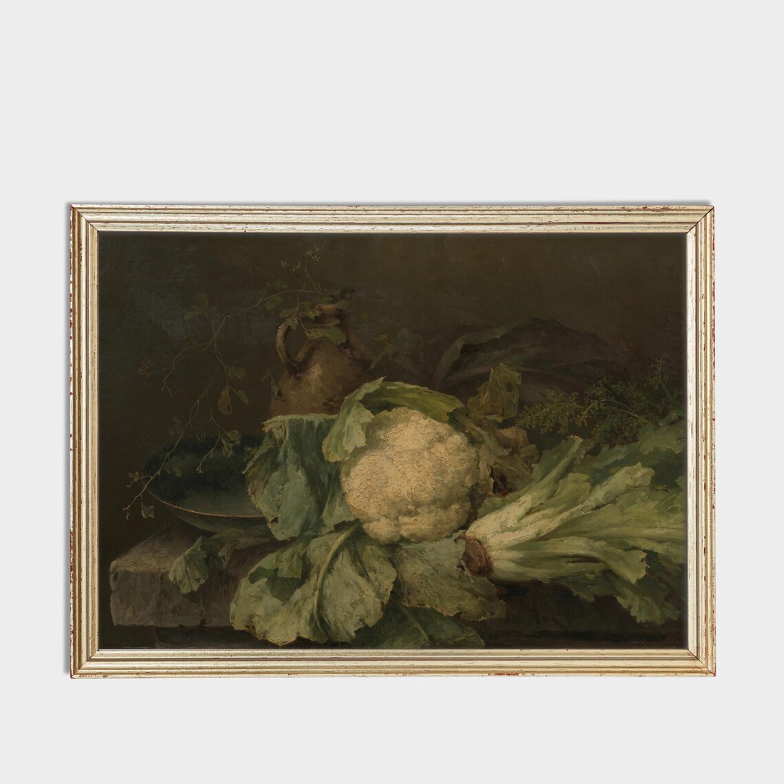 Printed And Shipped Vintage Still Life With Vegetables Antique Kitchen Print Moody Rustic Kitchen Wall Art Cauliflower And Endive - Image 3