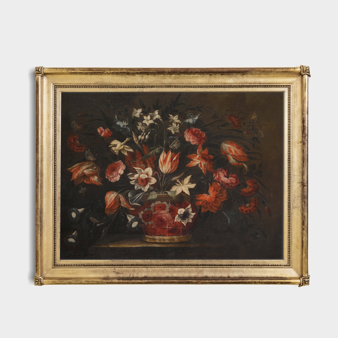 Red Tulips and Roses in a Basket Dutch Floral Still Life Poster - Image 4