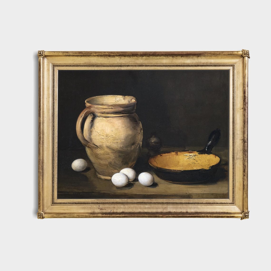 Rustic Old Master Still Life Jug Eggs And Skillet Dark Kitchen Poster - Image 4
