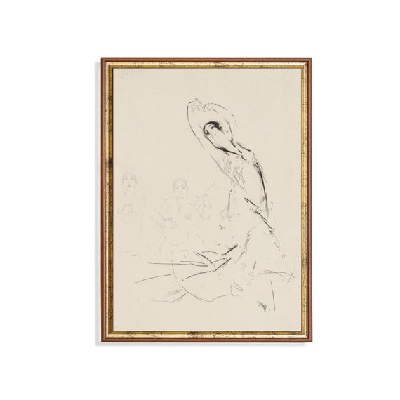 Printed And Shipped Vintage Figure Drawing Art Antique Sketch Print Neutral Wall Art Minimalist Art Woman Dancing Sketch Study