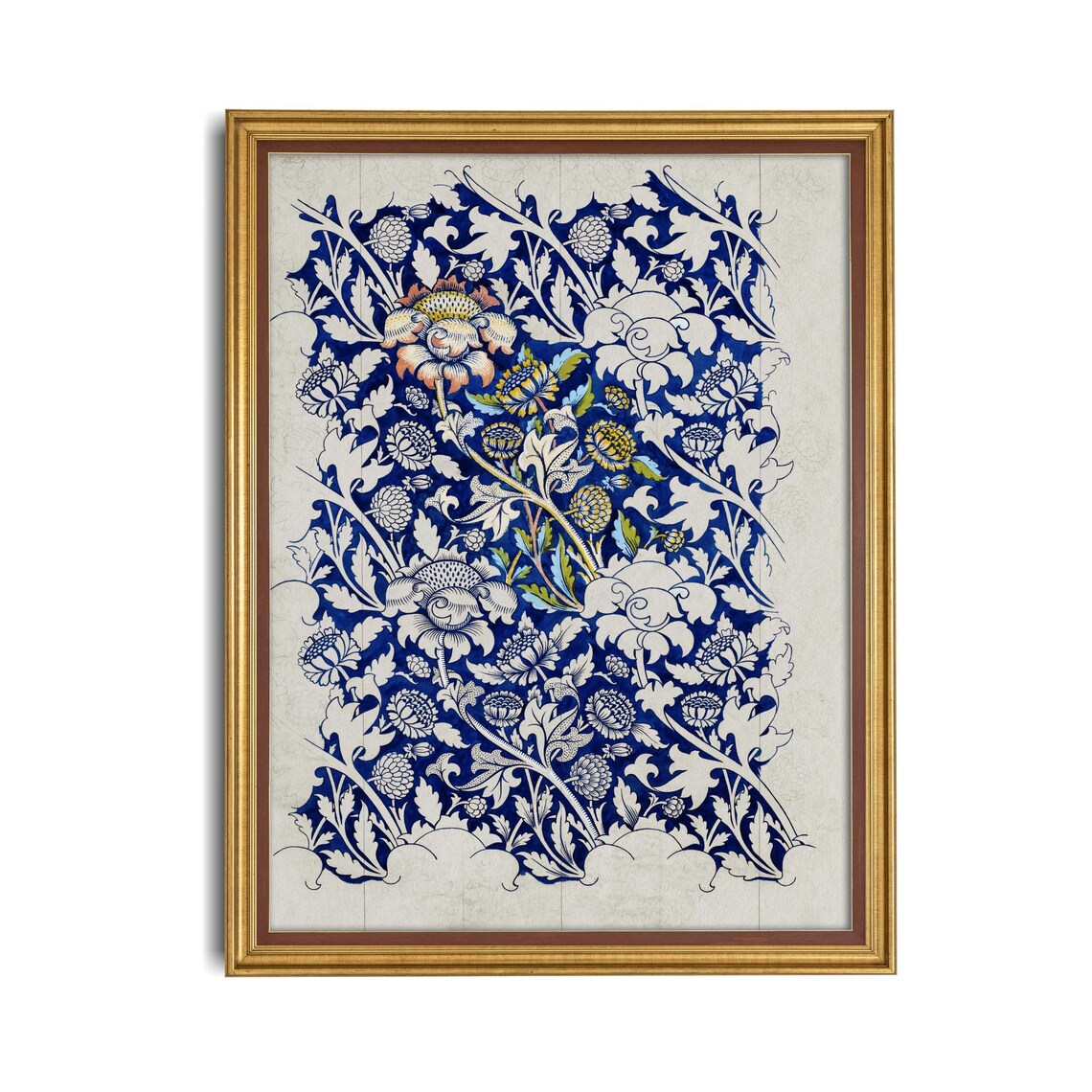 Blue Floral Arts and Crafts Textile Pattern Tapestry Art Poster - Image 4
