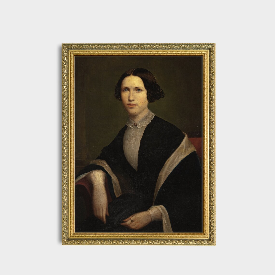 Seated Woman In Black Gown With Lace Collar Formal Antique Poster - Image 2