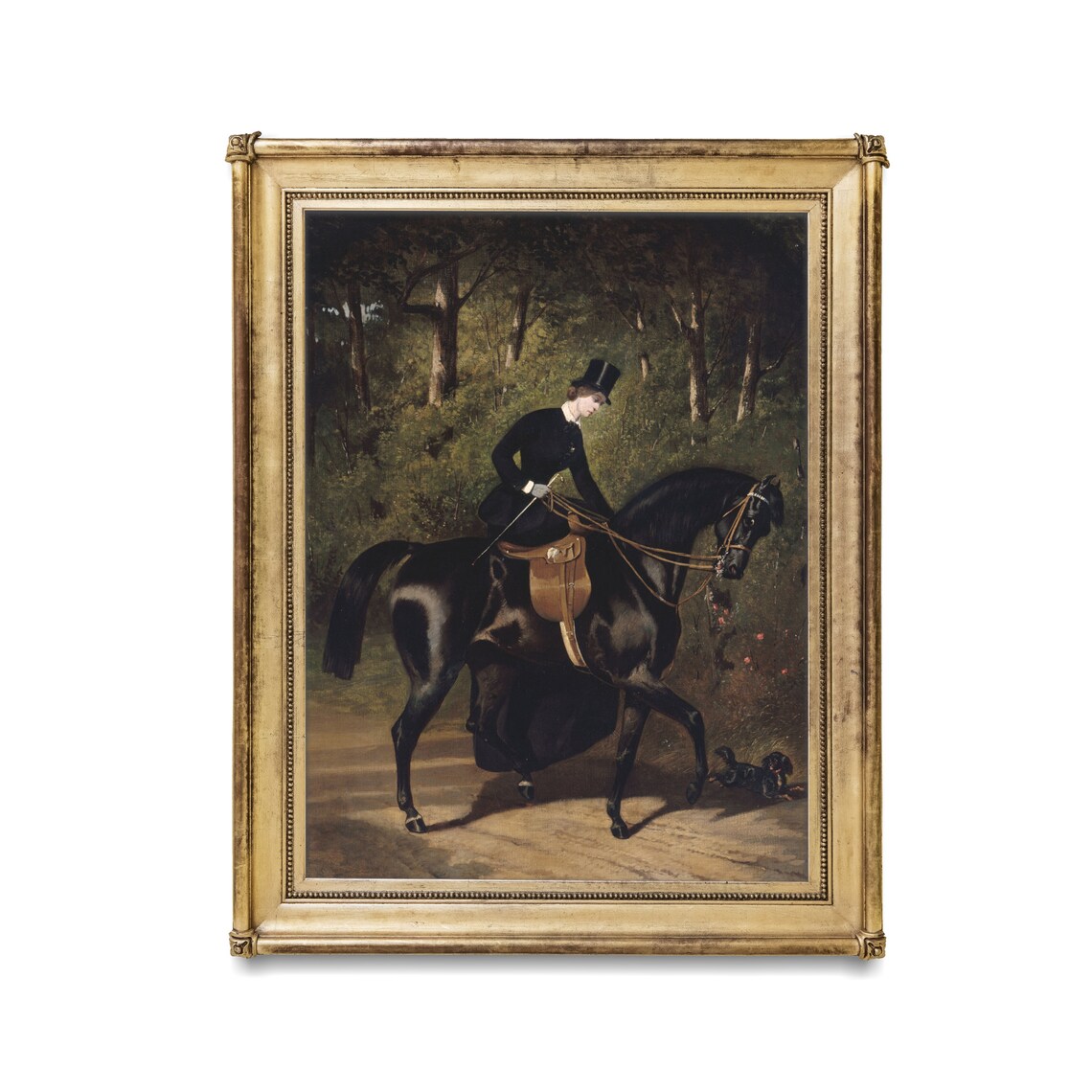 Lady in Black Riding Habit and Top Hat in Forest Vintage Poster - Image 2