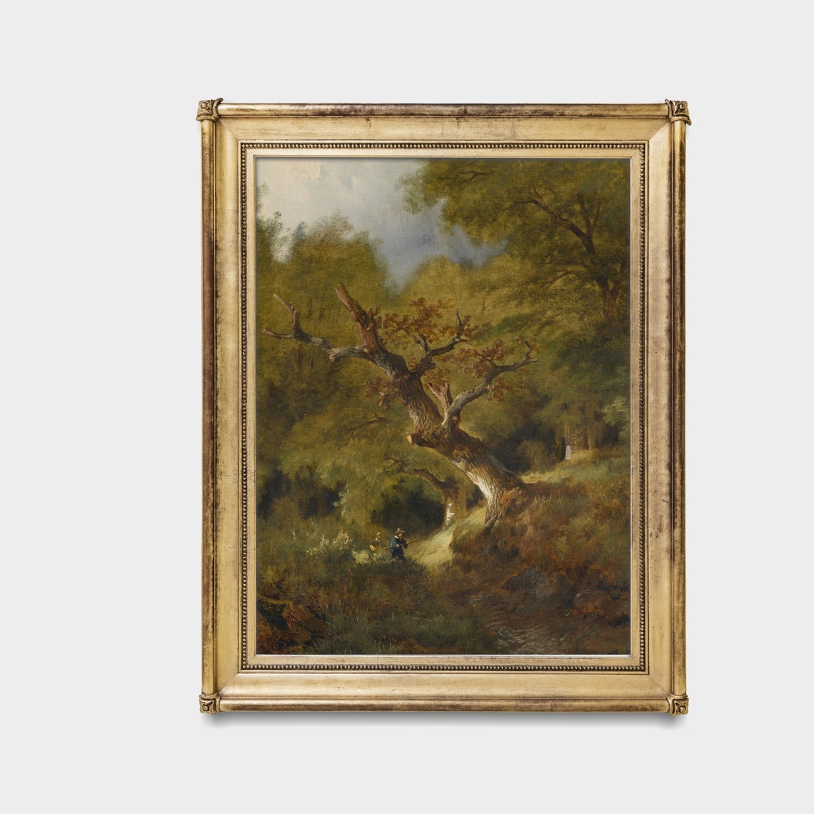 Gnarled Old Oak Tree In Green Forest Vintage Woodland Painting Poster - Image 3