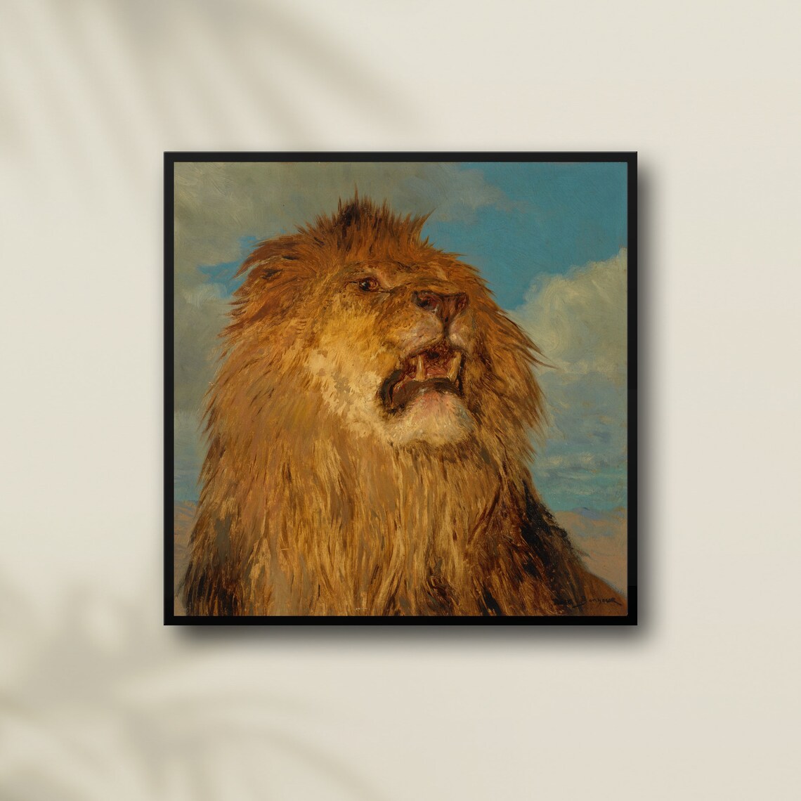 Roaring Lion Portrait Vintage Wildlife Oil Painting Square Art Poster - Image 2
