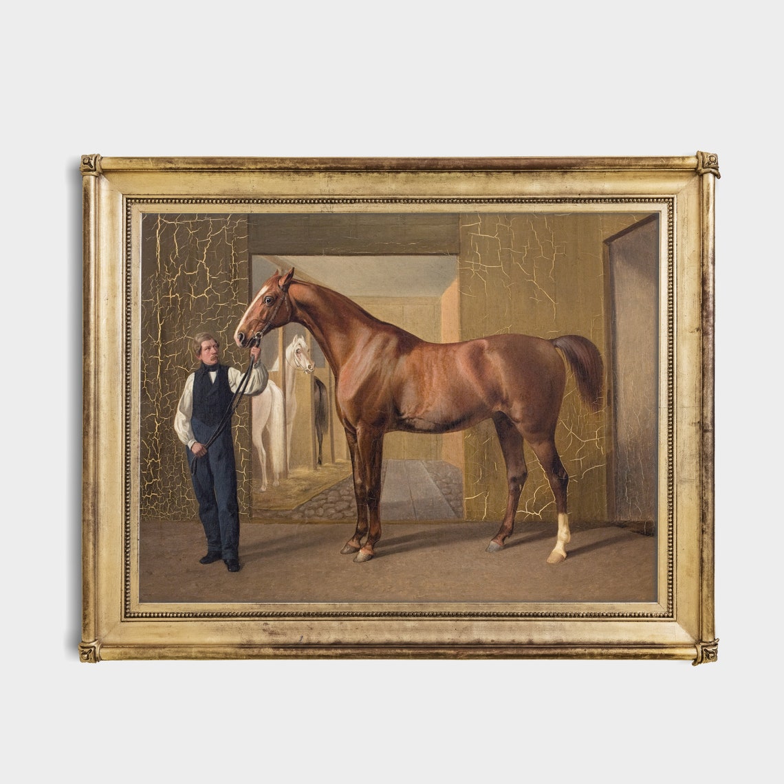Chestnut Horse Held by a Groom in a Stable Doorway Equestrian Poster - Image 4