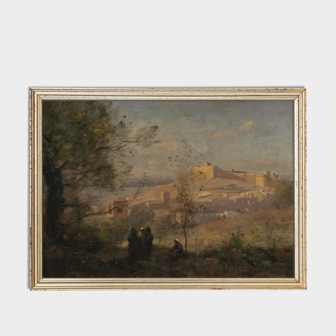 Rustic Countryside Landscape with Distant Hilltop Town View Poster - Image 4