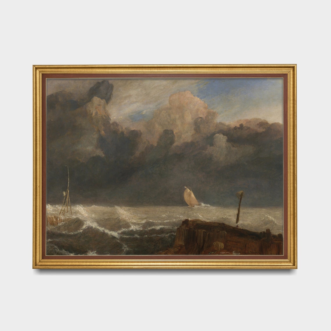 Storm Tossed Sailboat Antique Dramatic Seascape Painting Poster - Image 5