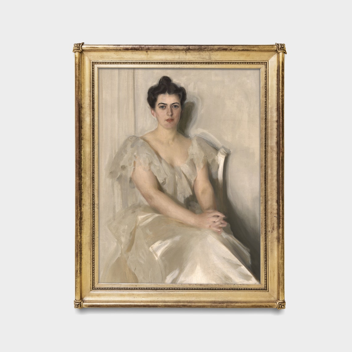 Lady in a White Gown Seated in Chair Classic Vintage Portrait Poster - Image 2