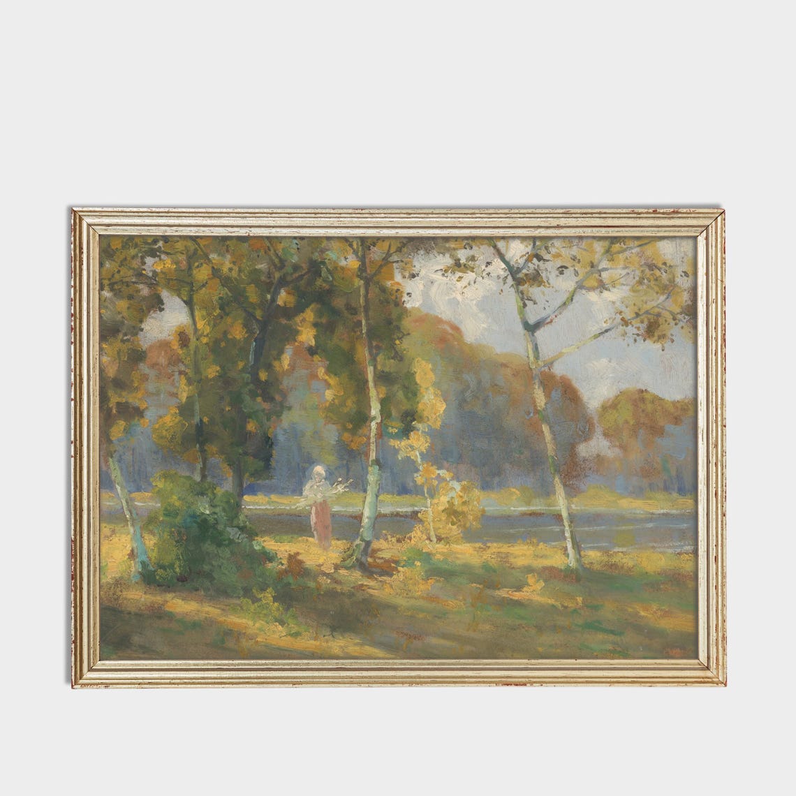 Autumn Birch Forest by a River Vintage Landscape Painting Poster - Image 3