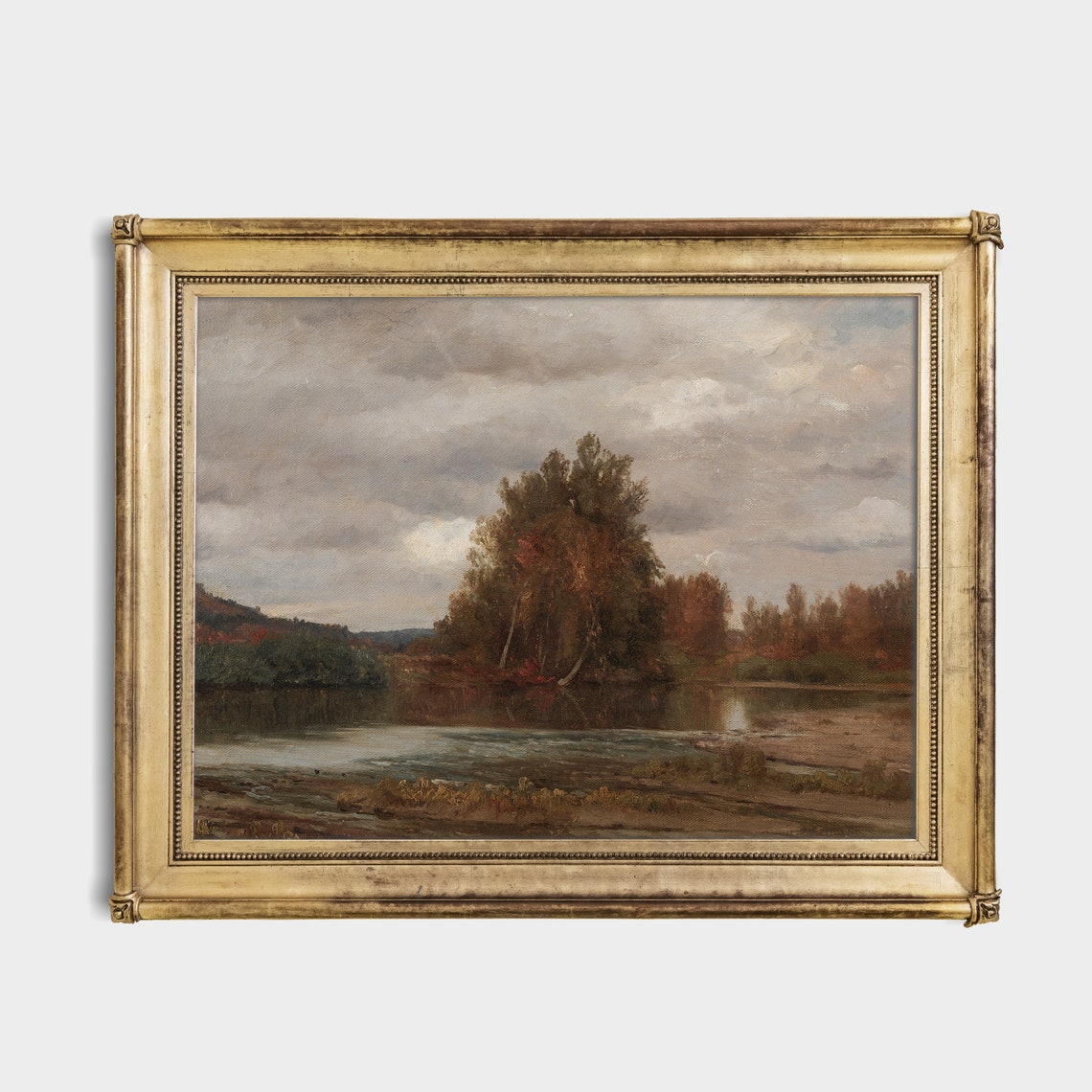 Moody Autumn River with Tree-Covered Island Fall Riverscape Poster - Image 3