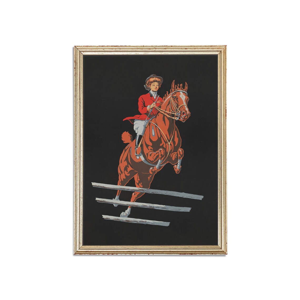Vintage Equestrian Show Jumper Chestnut Horse Rider Art Poster - Image 3