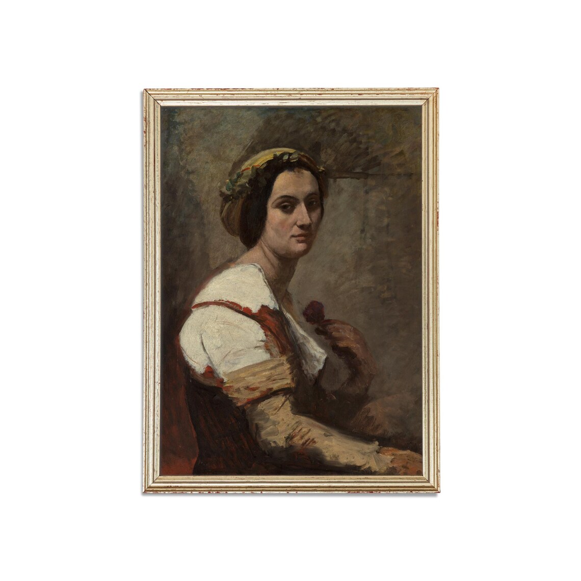 Portrait of an Italian Peasant Woman with a Flower Art Poster - Image 3