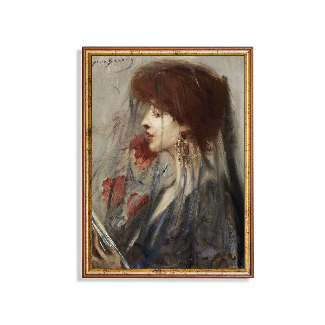Woman in a Sheer Veil in Profile Impressionist Portrait Poster