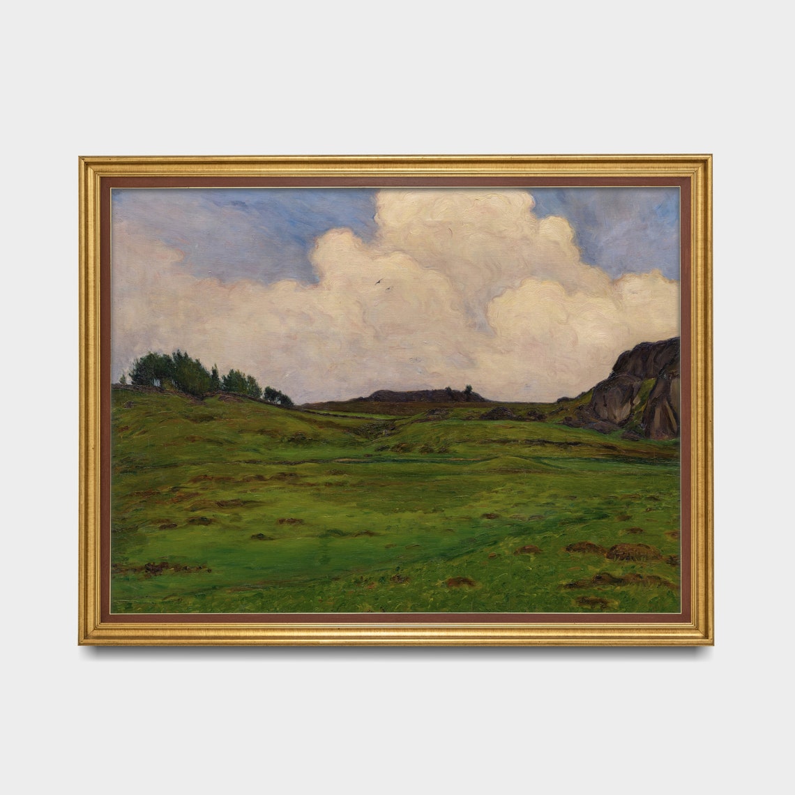 Rolling Green Valley Under Towering Clouds Rocky Landscape Poster - Image 5