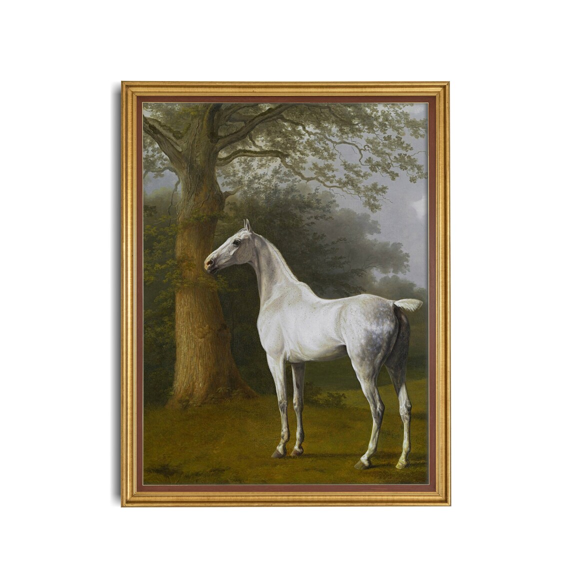 Grey Horse Standing in a Wooded Grove Vintage Equestrian Poster - Image 3