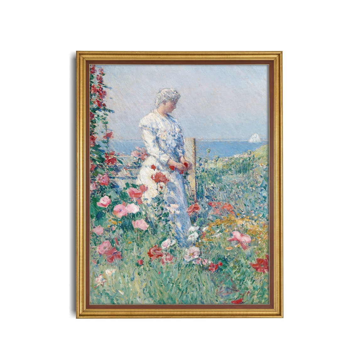 Woman in a Seaside Rose Garden Impressionist Summer Painting Poster - Image 3