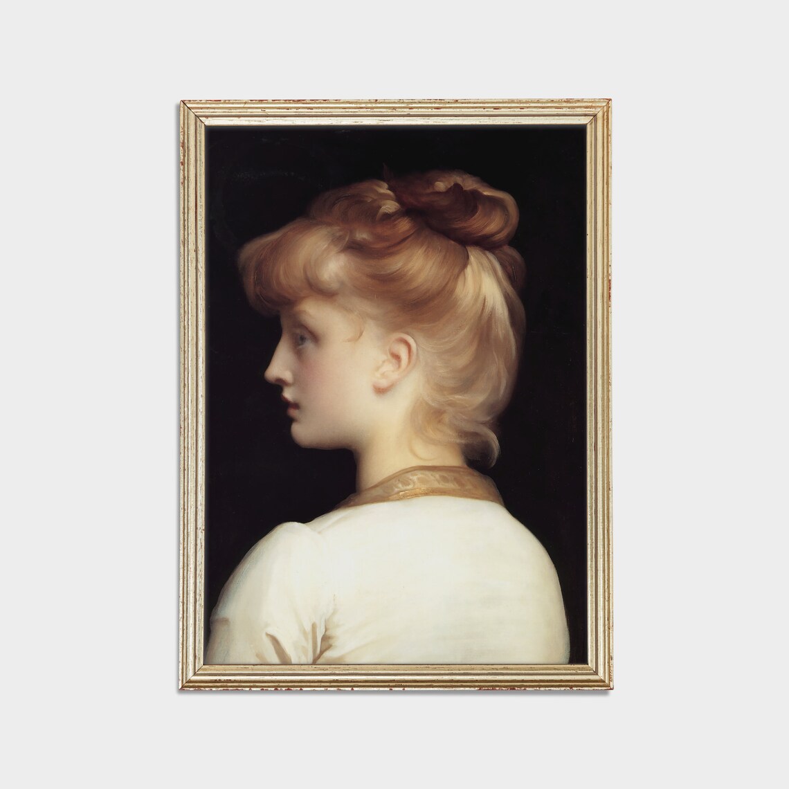 Blonde Girl Profile Portrait in White Dress Classical Poster - Image 2