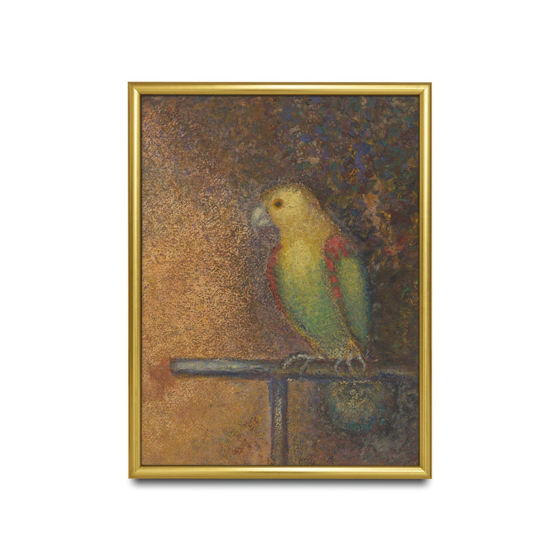 Colorful Parrot on Perch Pointillist Soft Pastel Bird Poster - Image 2