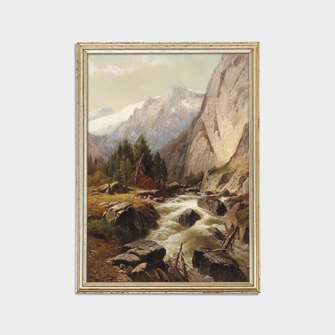 Rushing Mountain Stream in Rocky Gorge With Snowy Peaks Poster - Image 2