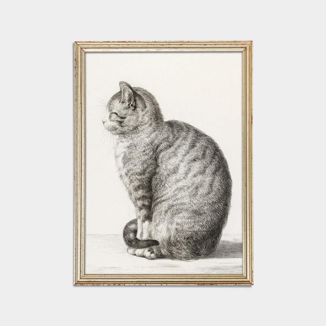 Vintage Tabby Cat Sketch Drawing Neutral Minimalist Animal Wall Art - Image 2