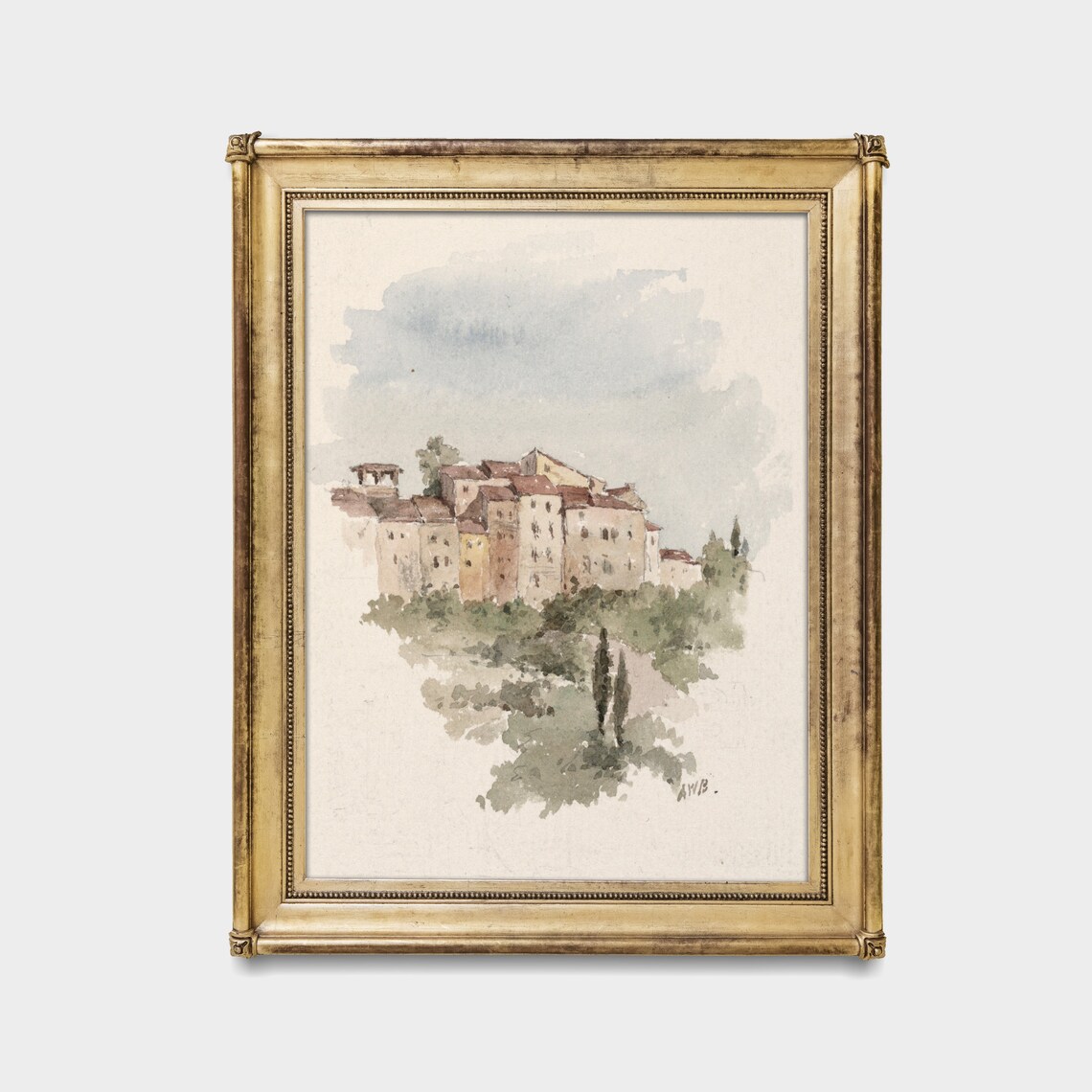 Italian Hilltop Town in Delicate Watercolor Art Painting Poster - Image 4