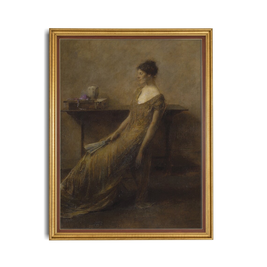 Woman in a Gold Gown Seated Portrait Vintage Tonalist Painting Poster - Image 2